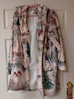 Cream Forest-Print Crossbody Bag And Matching Button Up Hoodie Set